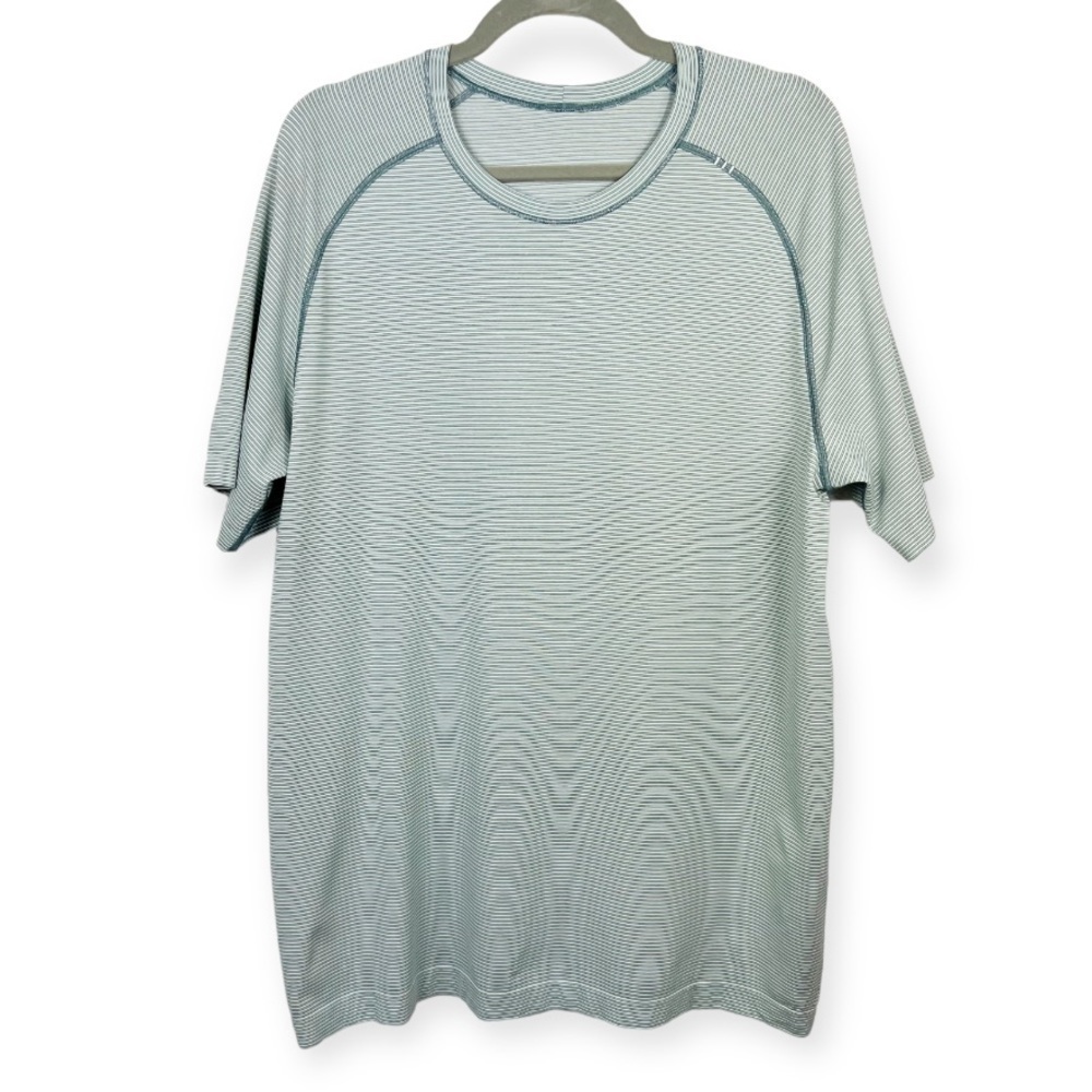 LULULEMON Metal Vent Tech Short Sleeve Green White Stripe XL
